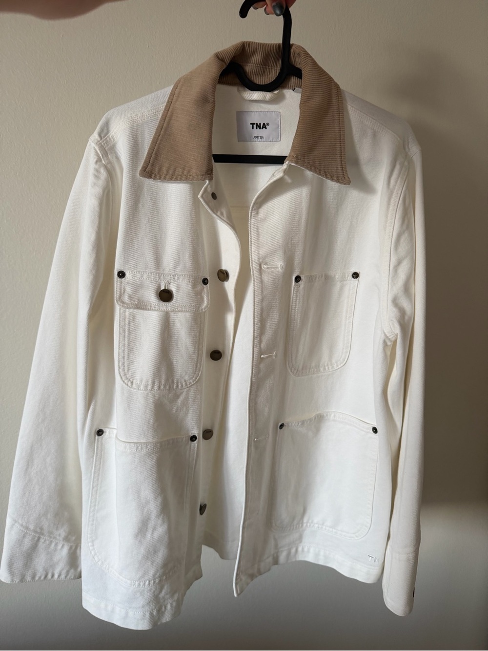 Aritzia White Jacket with Tan Corduroy Collar